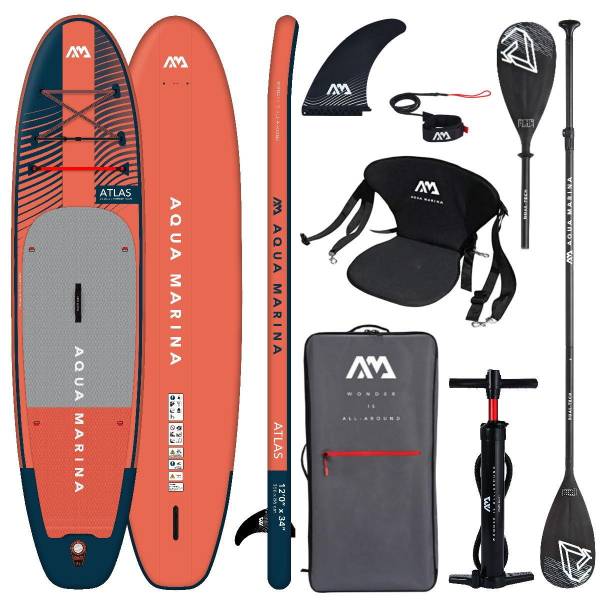 AQUA MARINA ATLAS 12.0 iSUP Board Set aufblasbar Stand Up Paddle Kajakpaddel Sitz