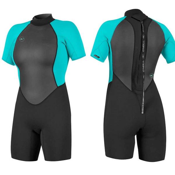 O'NEILL WMS REACTOR-2 2mm Back Zip Damen Shorty Spring Neoprenanzug Wetsuit türkis